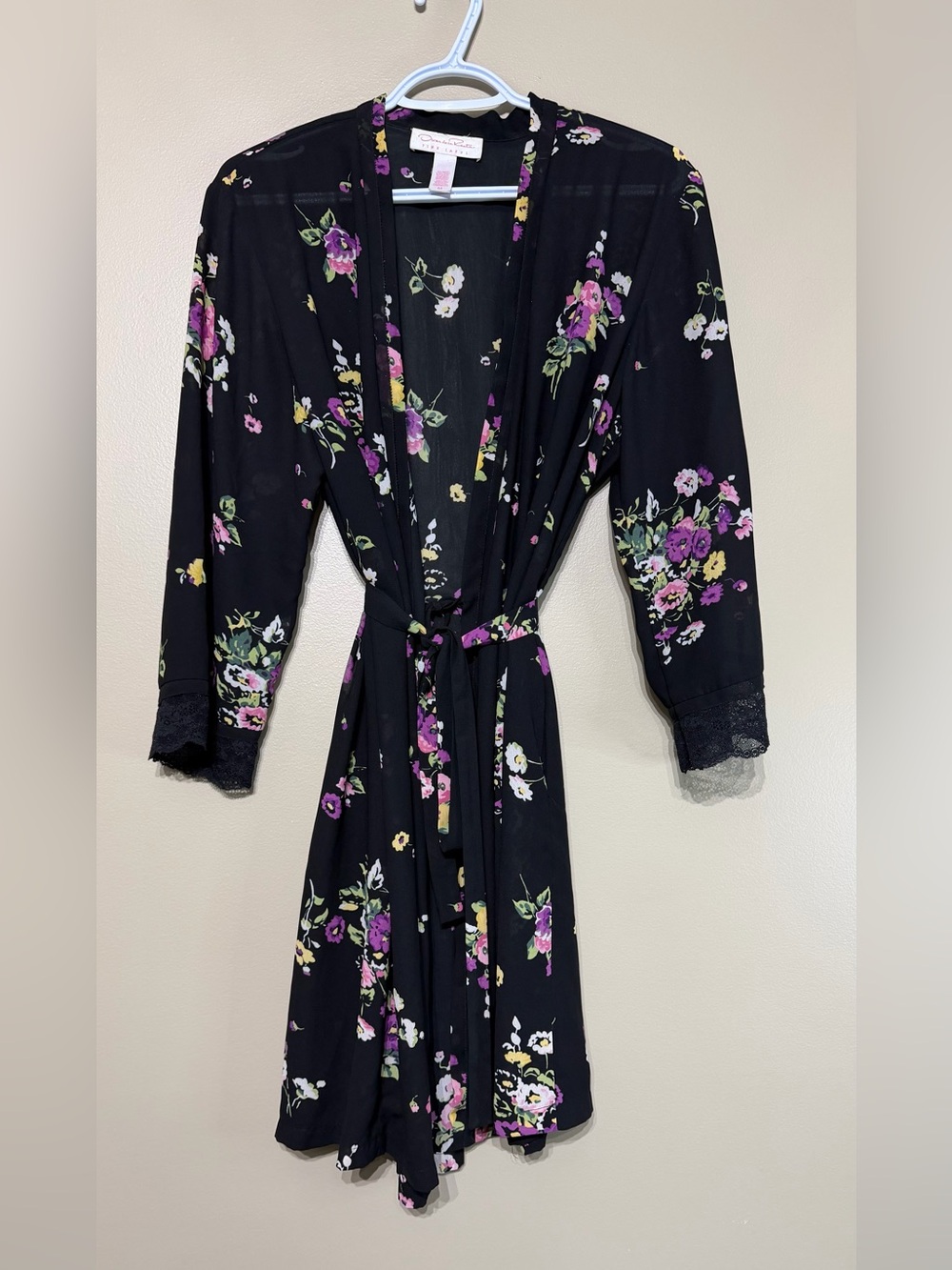 Vintage Y2K Oscar de la Renta Pink Label Floral Romantic Goth Chiffon Robe